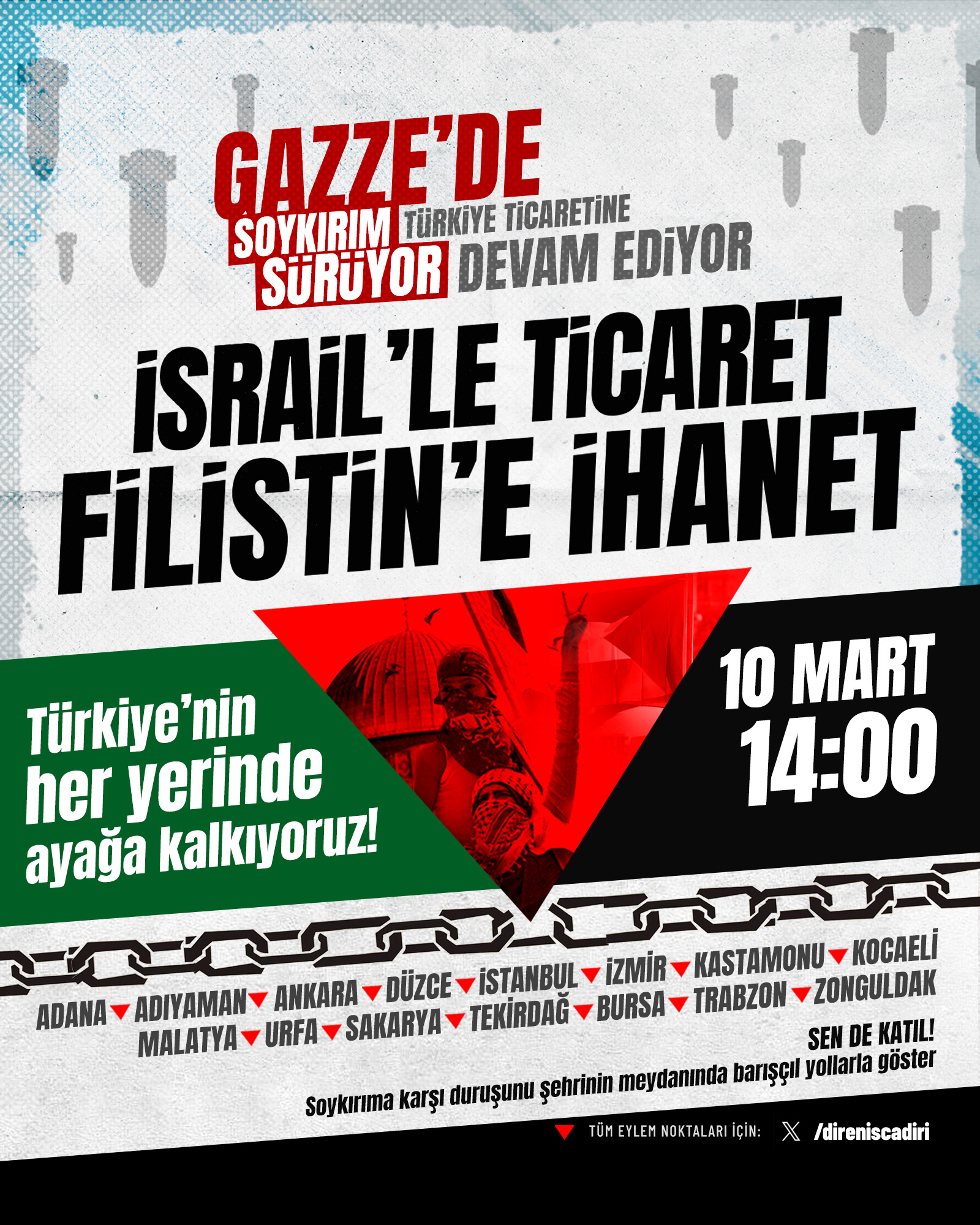 1O Mart Pazar Günü Türkiye'nin Birçok İlinde 'İsrail İle Ticaret Filistin'e İhanet' Temalı Eylemler Yapılacak (Davet)