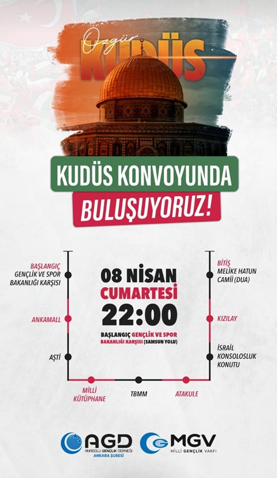 Anadolu Gençlik Derneği Bu Akşam Ankara'da Kudüs İçin Araç Konvoyu Düzenliyor (Davet)