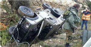 Ramallah'ın Kuzeyinde İşgal Ordusuna Ait Askeri Cip Devrildi