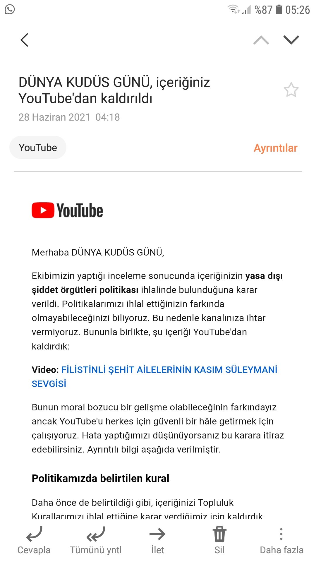 Youtube'dan Kasım Süleymani ve Filistin Sansürü